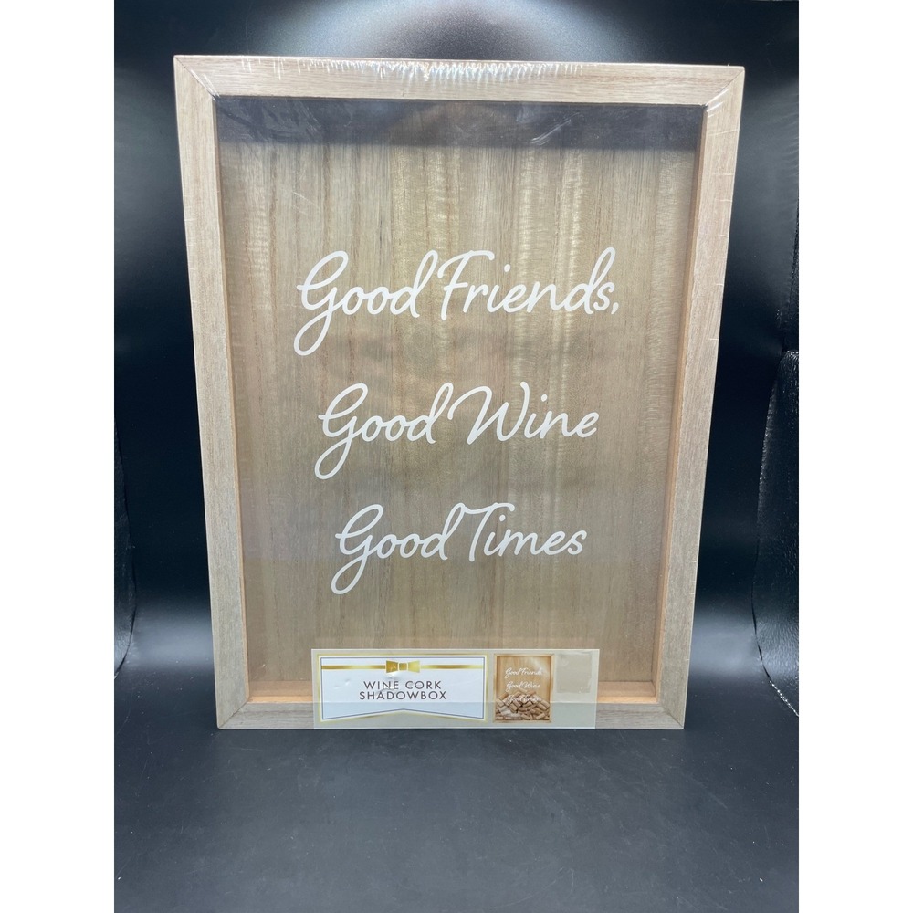 Horizon Group USA Wine Cork Shadowbox Good FriendsGood Wine Good Times Wood Sign